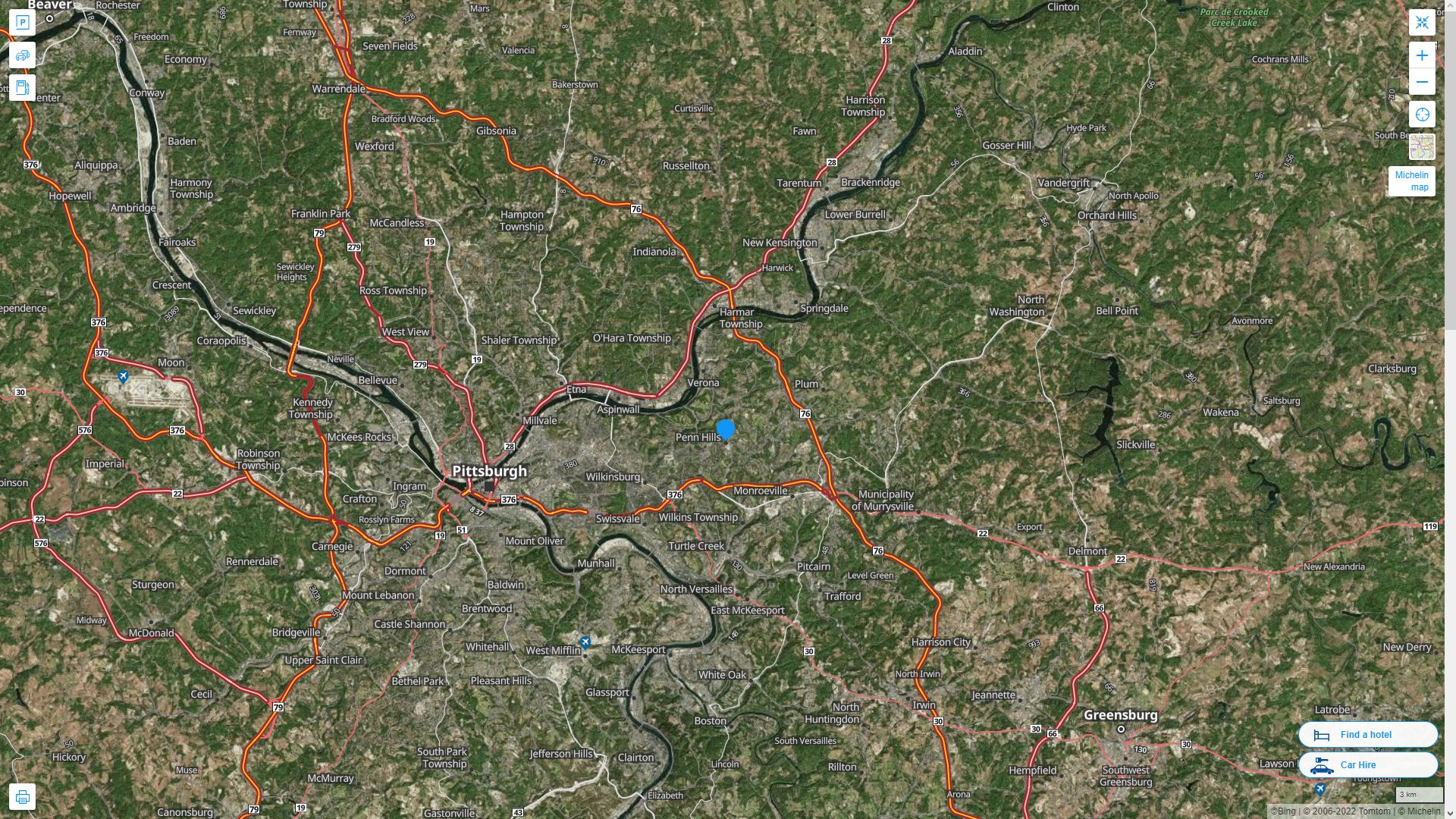 Penn Hills Township Pennsylvania Highway and Road Map with Satellite View